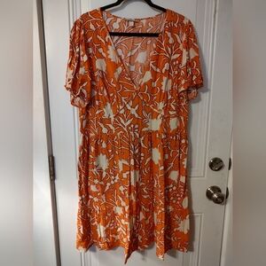 Knox Rose Orange and White Floral Midi Dress